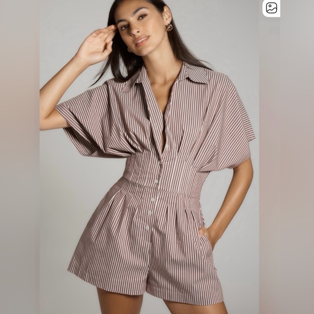 Anthropologie The Tobie Exquise Pleated Romper Sz Med Brown NWT